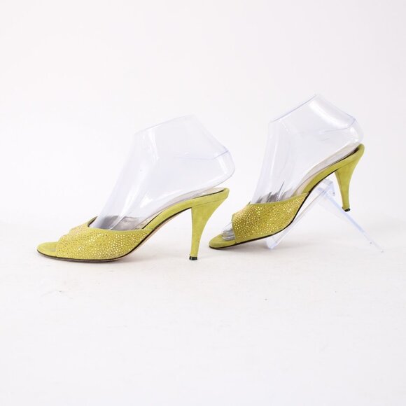 Versace Heels Sz 37 Lime Green Gold Studded Leather Suede AS IS 3" Heels - Picture 8 of 16